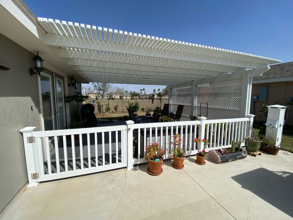 Attached pergola shading a back patio