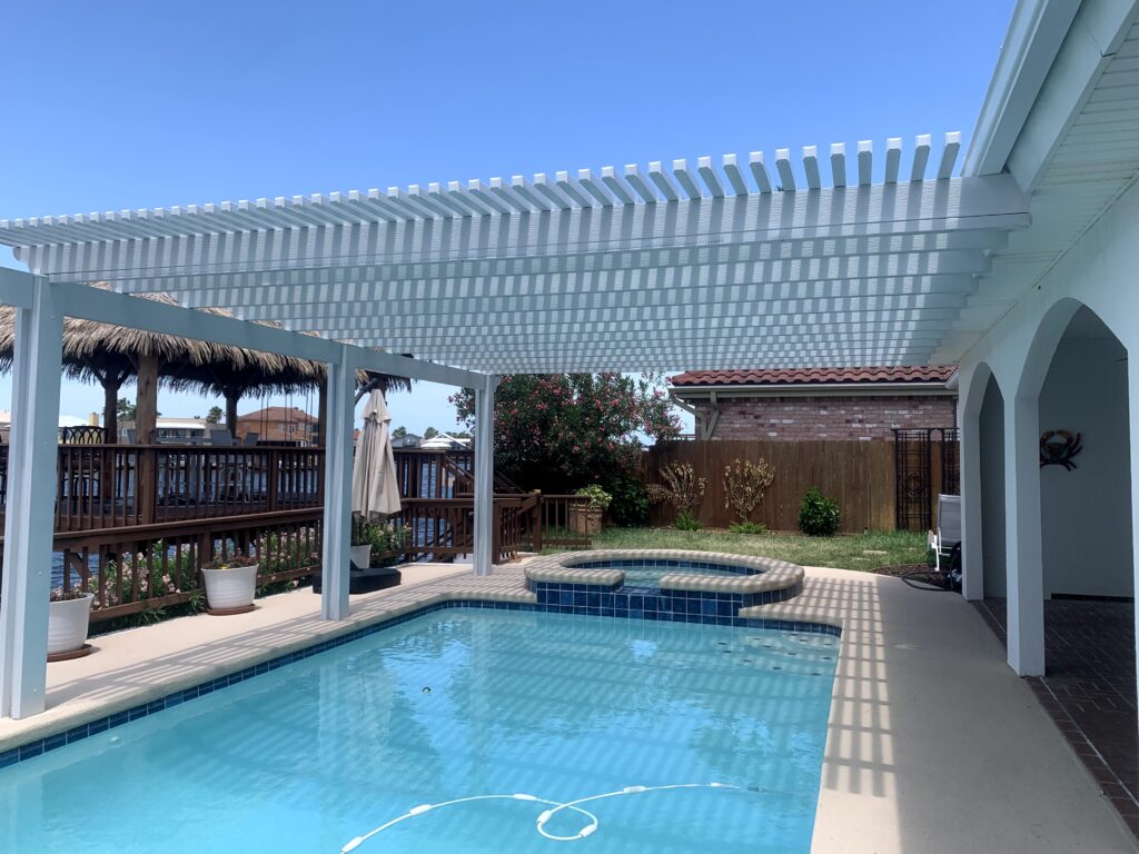Wood pergola in a Houston, TX yard